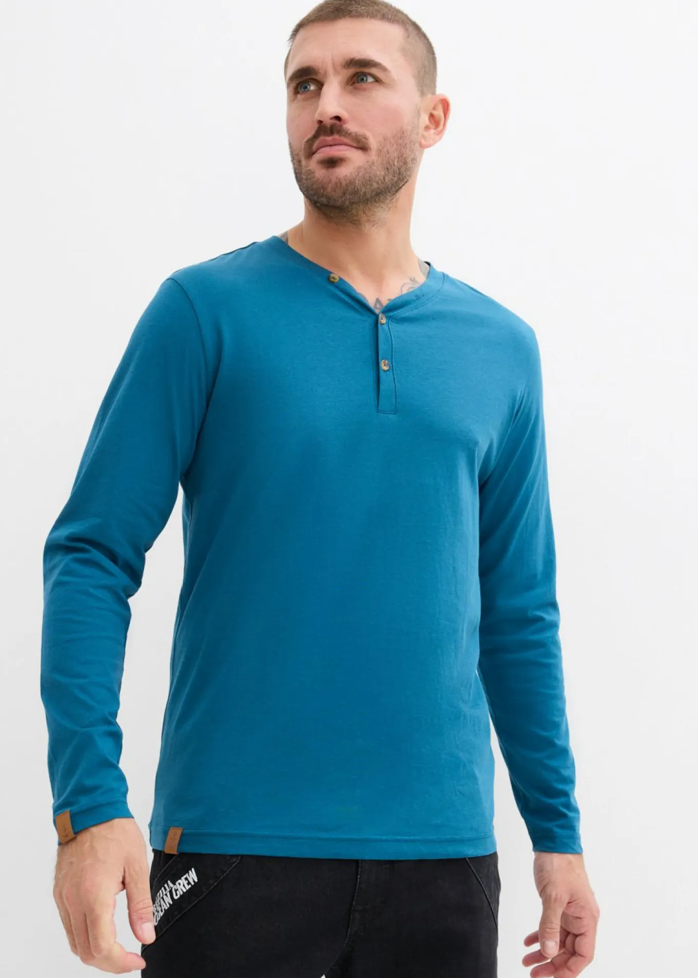 Camiseta (2 unidades) de algodón orgánico puro con manga larga y cuello henley