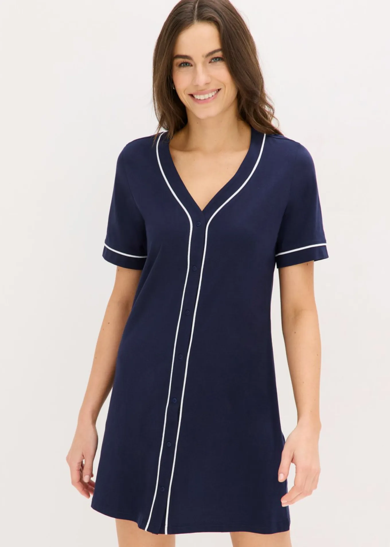 Camisón corto de algodón puro con botones