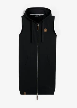 Chaleco largo tipo sudadera con capucha de mezcla de algodón
