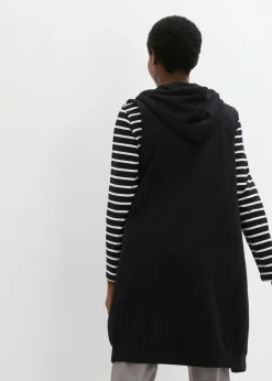 Chaleco largo tipo sudadera con capucha de mezcla de algodón