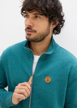 Chaqueta de chándal con cuello alto con detalles de piel sintética