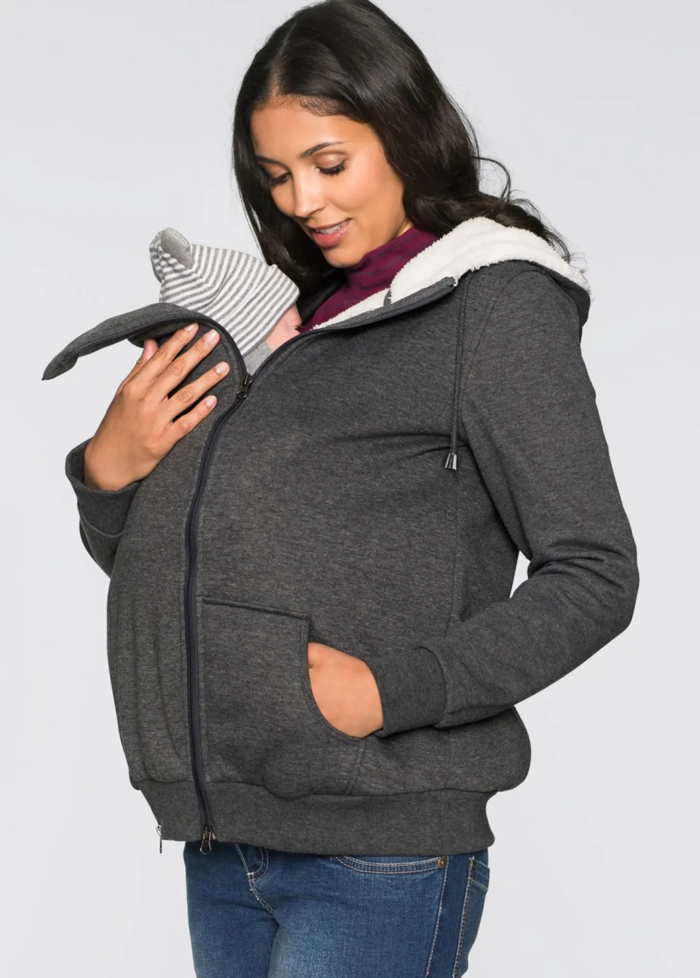Chaqueta de chándal premamá y de porteo, 3 en 1, con interior esponjoso