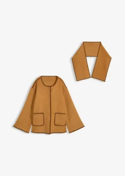 Chaqueta de lana con bordado decorativo (conjunto de 2 piezas con bufanda)