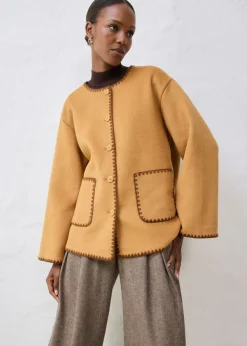 Chaqueta de lana con bordado decorativo (conjunto de 2 piezas con bufanda)