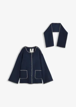 Chaqueta de lana con bordado decorativo (conjunto de 2 piezas con bufanda)