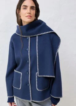 Chaqueta de lana con bordado decorativo (conjunto de 2 piezas con bufanda)