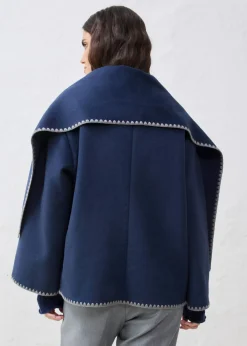 Chaqueta de lana con bordado decorativo (conjunto de 2 piezas con bufanda)