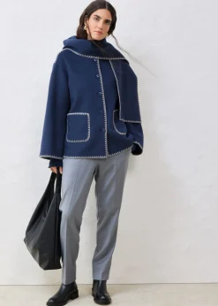 Chaqueta de lana con bordado decorativo (conjunto de 2 piezas con bufanda)