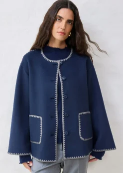 Chaqueta de lana con bordado decorativo (conjunto de 2 piezas con bufanda)