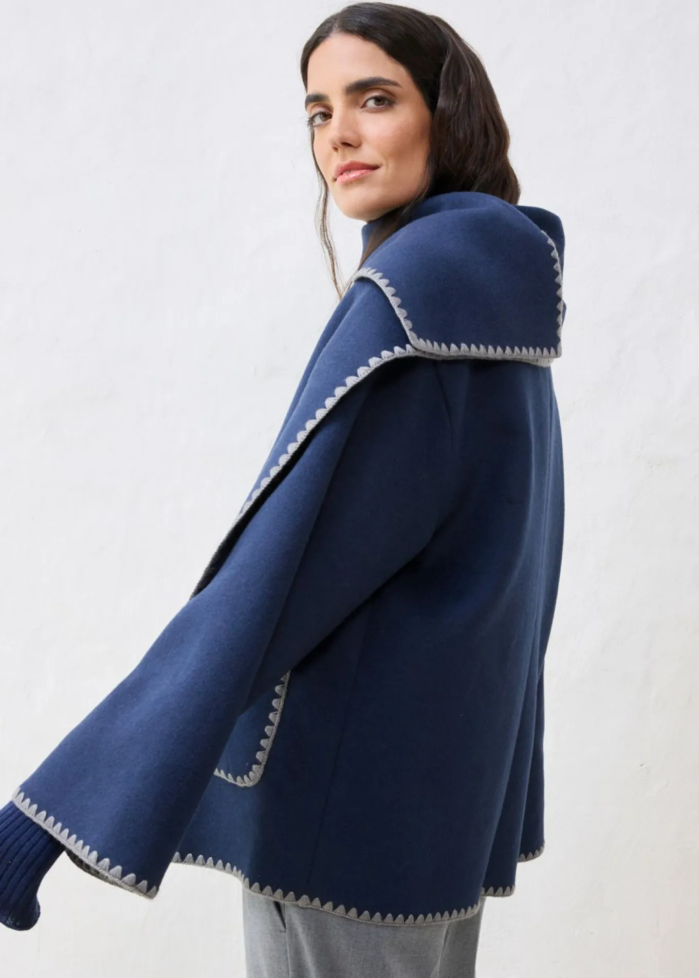 Chaqueta de lana con bordado decorativo (conjunto de 2 piezas con bufanda)