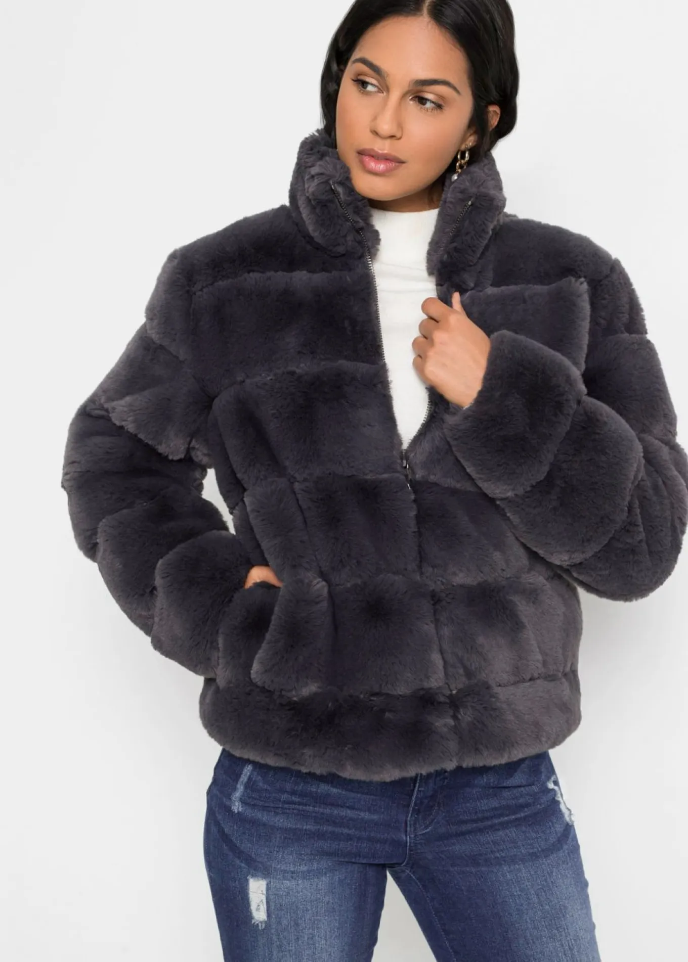 Chaqueta de pelo sintético con cremallera