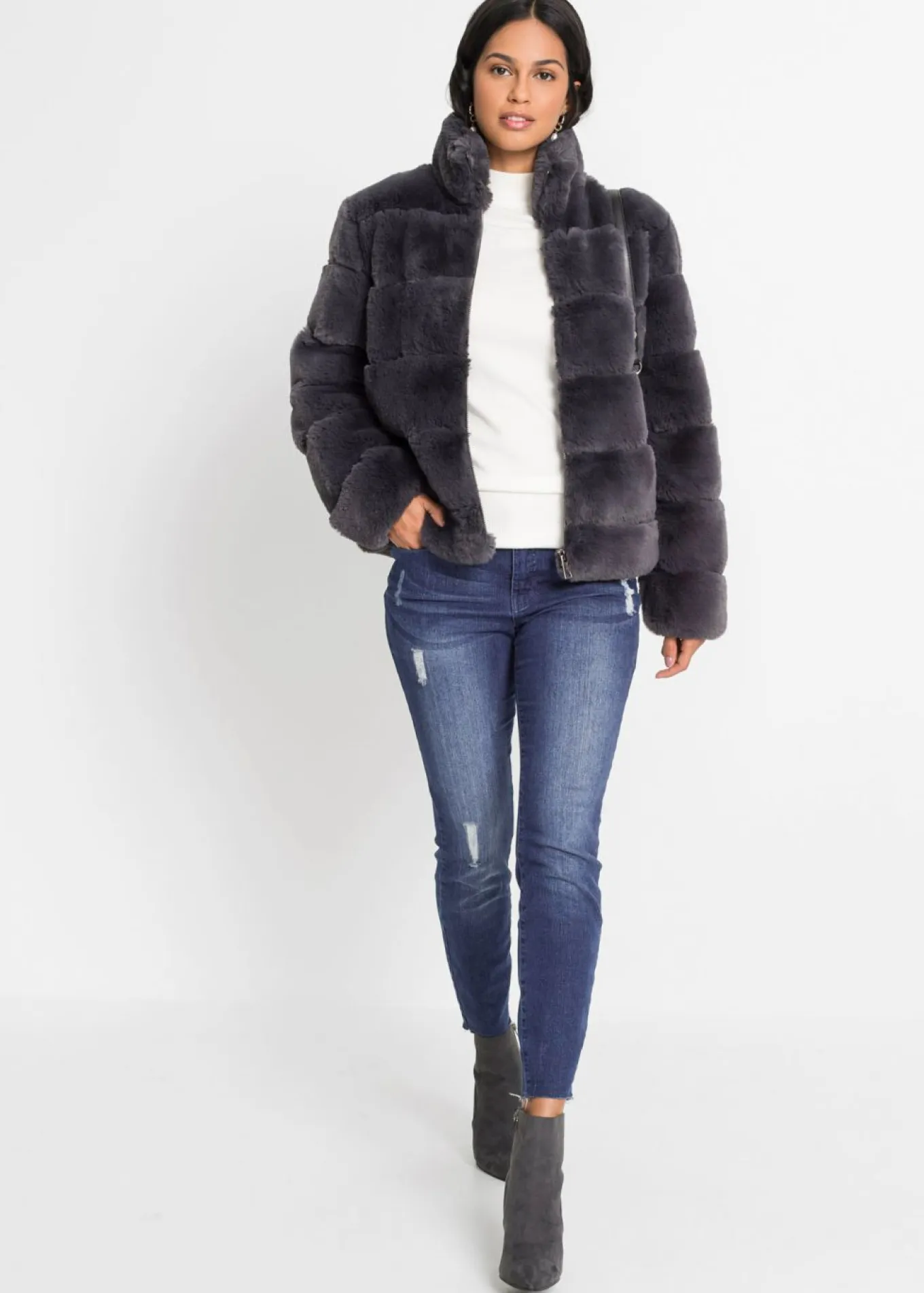 Chaqueta de pelo sintético con cremallera