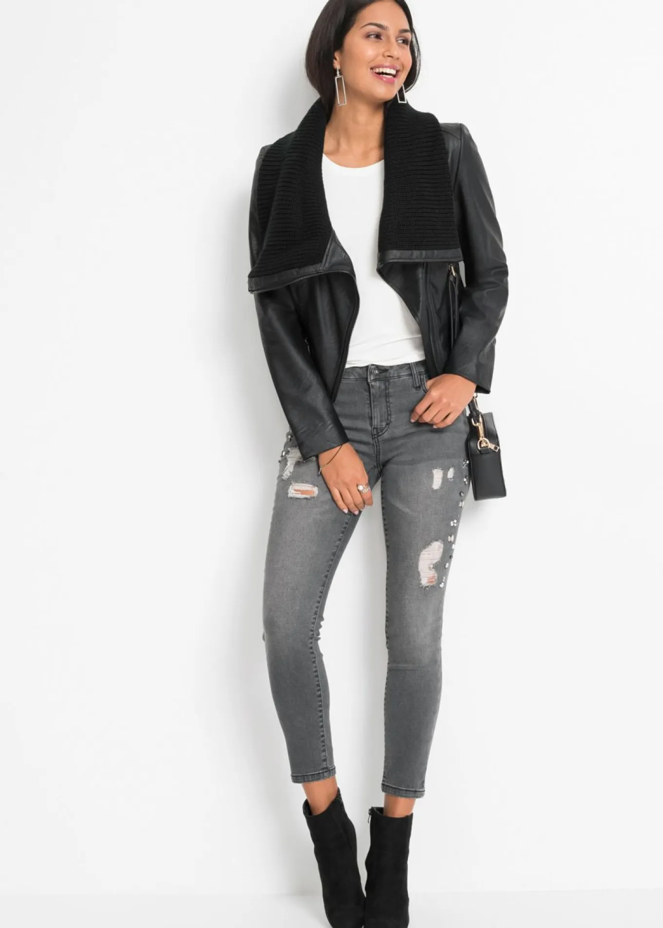 Chaqueta de piel sintética con cuello alto