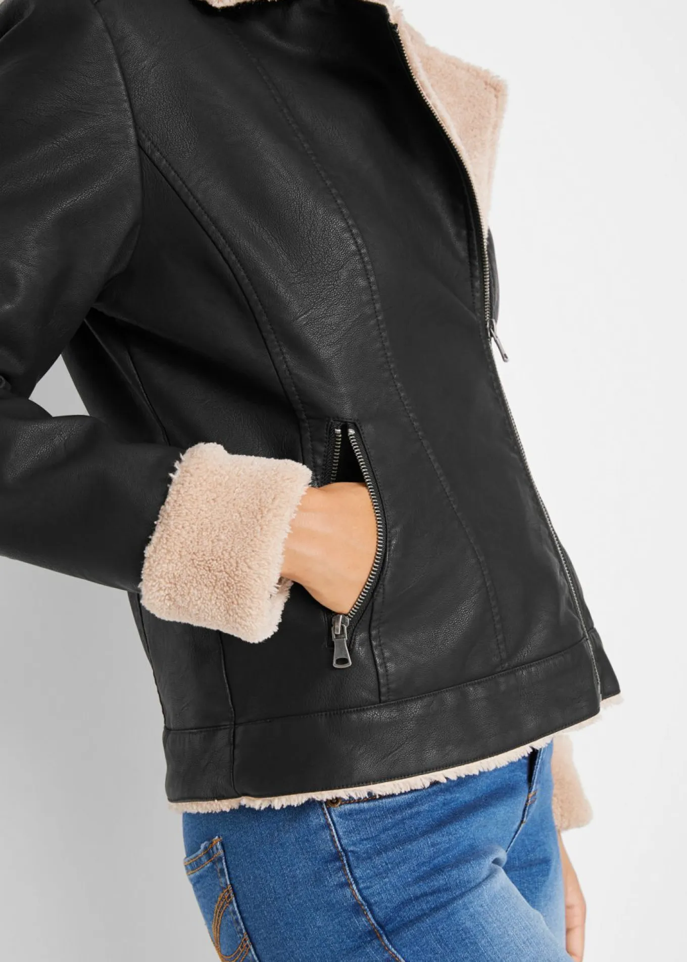 Chaqueta de piel sintética, con forro