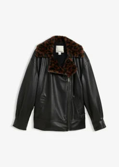 Chaqueta de piel sintética con pelo sintético de leopardo