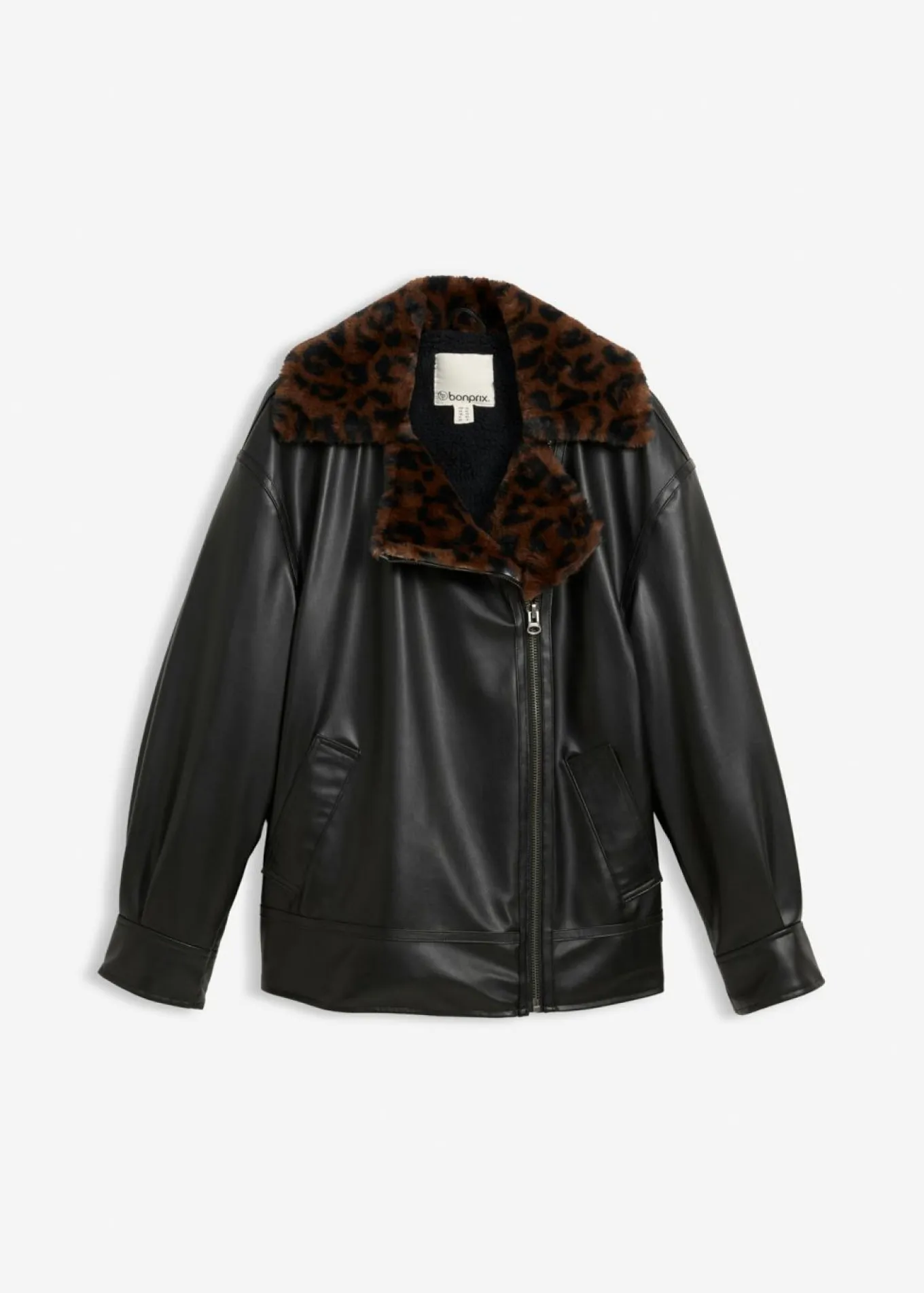 Chaqueta de piel sintética con pelo sintético de leopardo