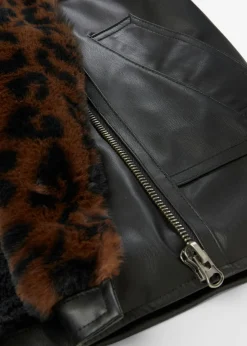 Chaqueta de piel sintética con pelo sintético de leopardo
