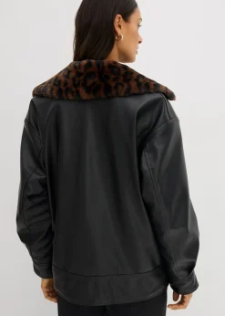 Chaqueta de piel sintética con pelo sintético de leopardo