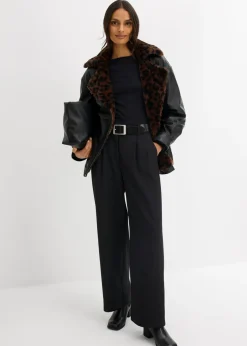 Chaqueta de piel sintética con pelo sintético de leopardo