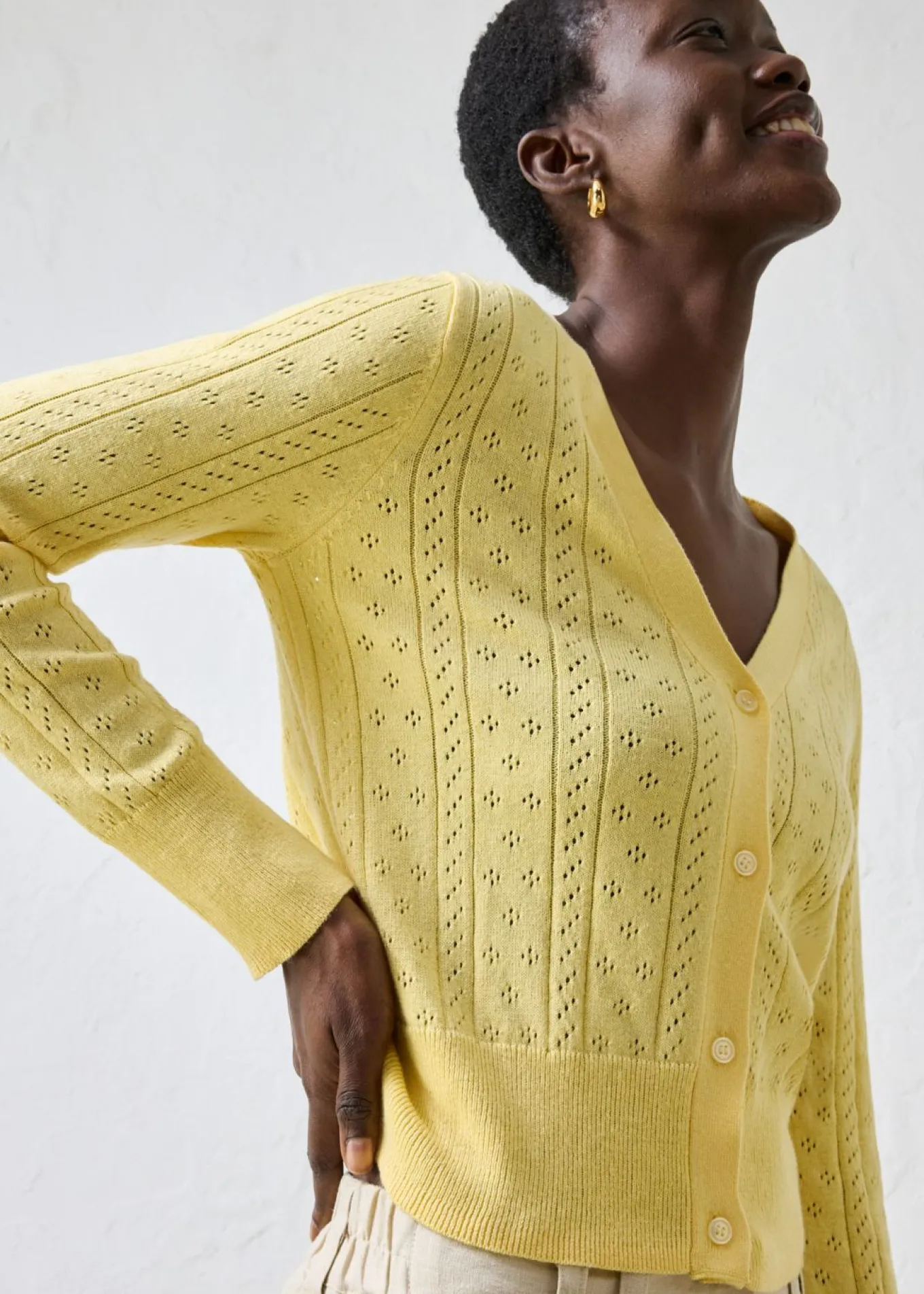Chaqueta de punto ajour con mezcla de seda