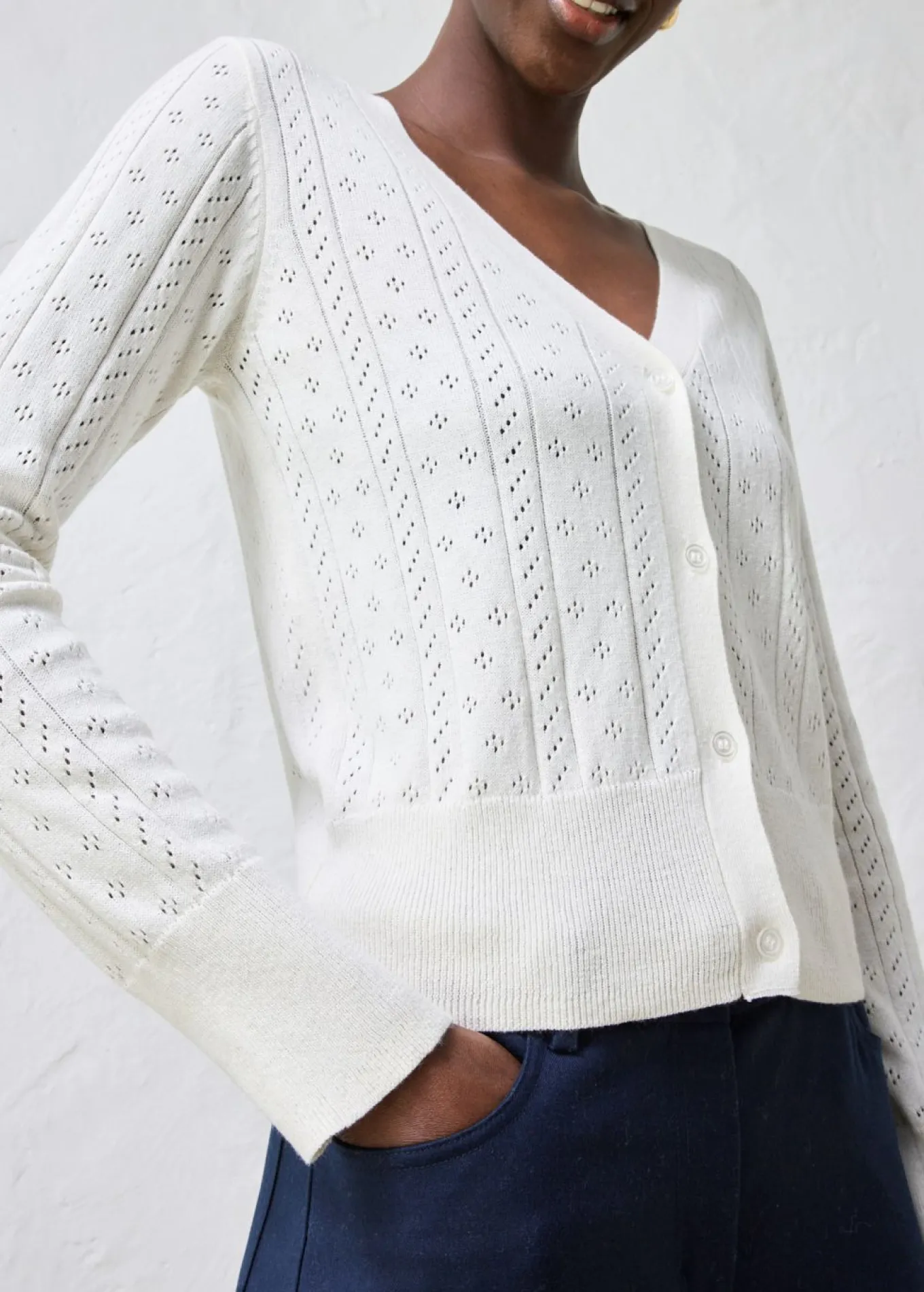 Chaqueta de punto ajour con mezcla de seda