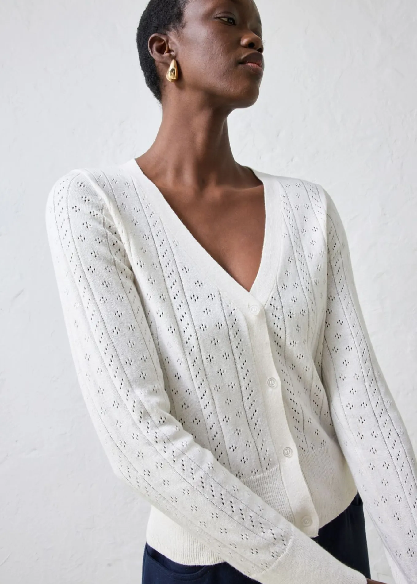 Chaqueta de punto ajour con mezcla de seda