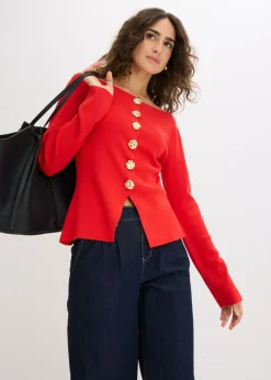 Chaqueta de punto con peplum y botones decorativos