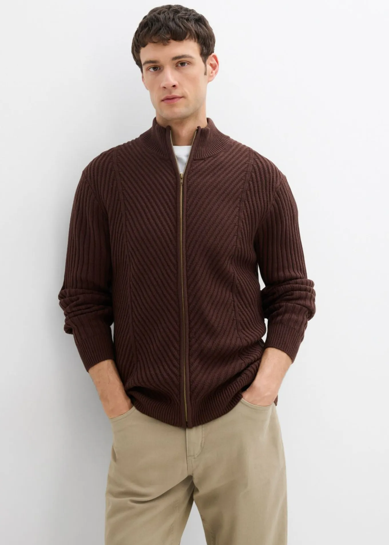 Chaqueta de punto de canalé de mezcla de algodón