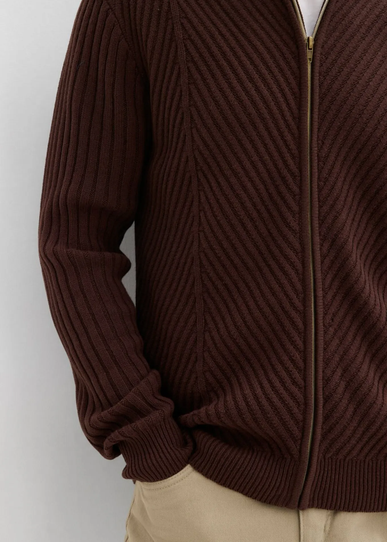 Chaqueta de punto de canalé de mezcla de algodón