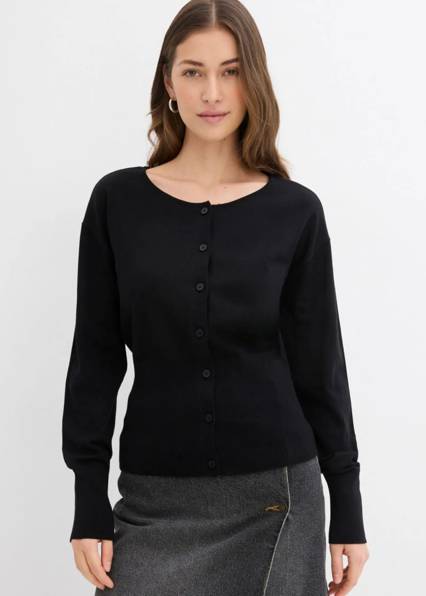 Chaqueta de punto fino con cuello redondo
