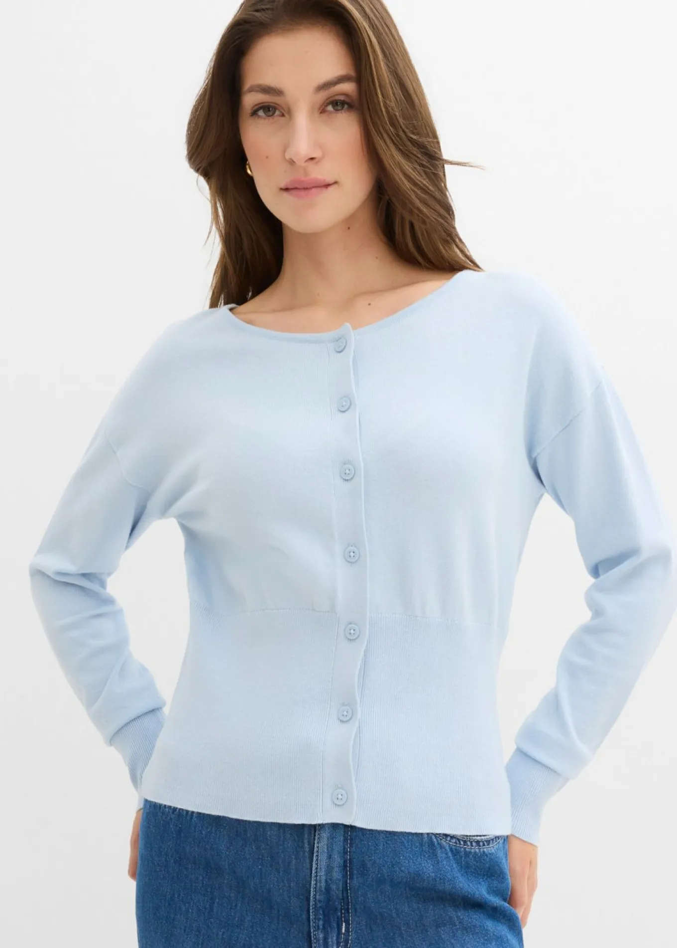 Chaqueta de punto fino con cuello redondo