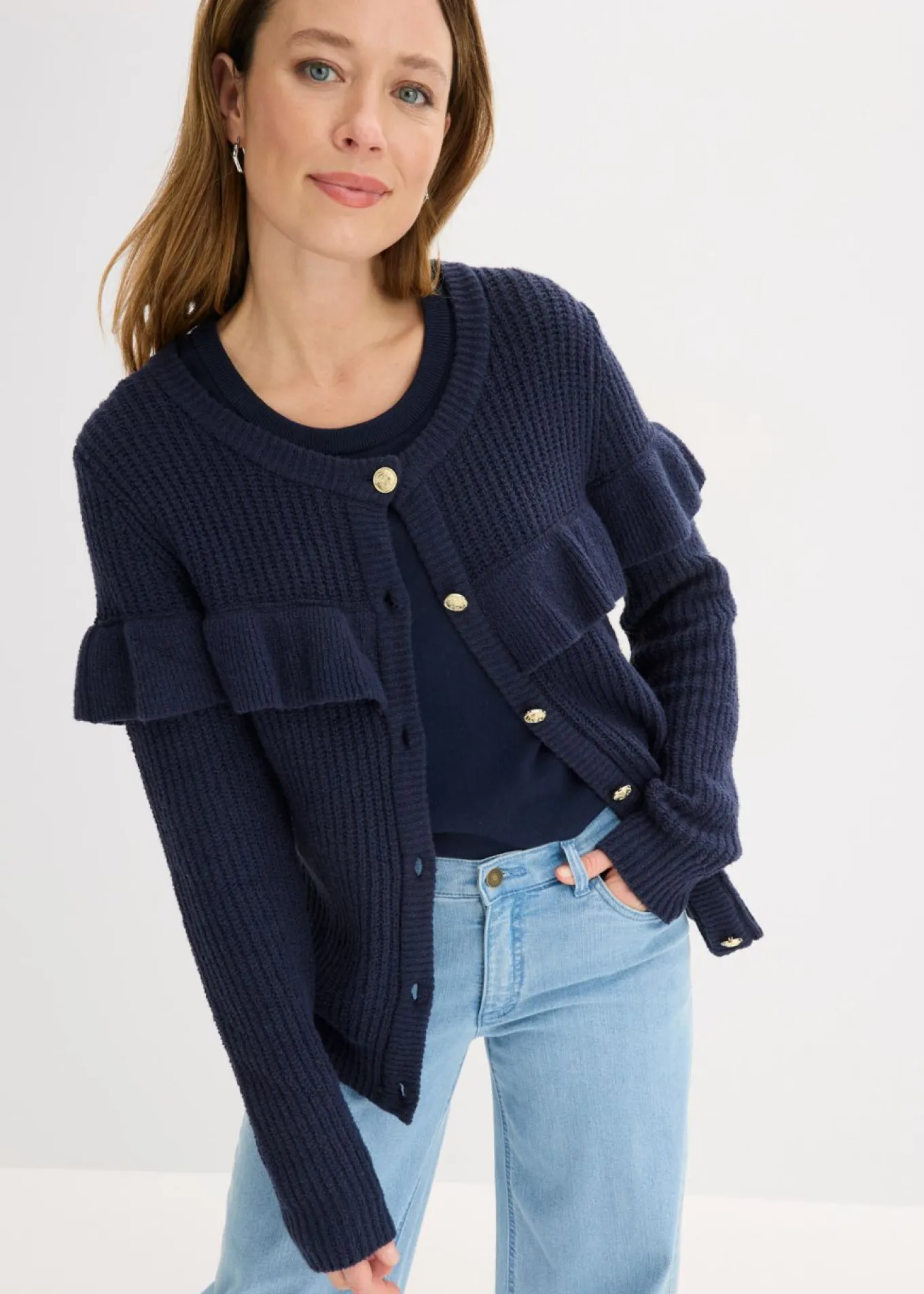 Chaqueta de punto fino de mezcla de algodón