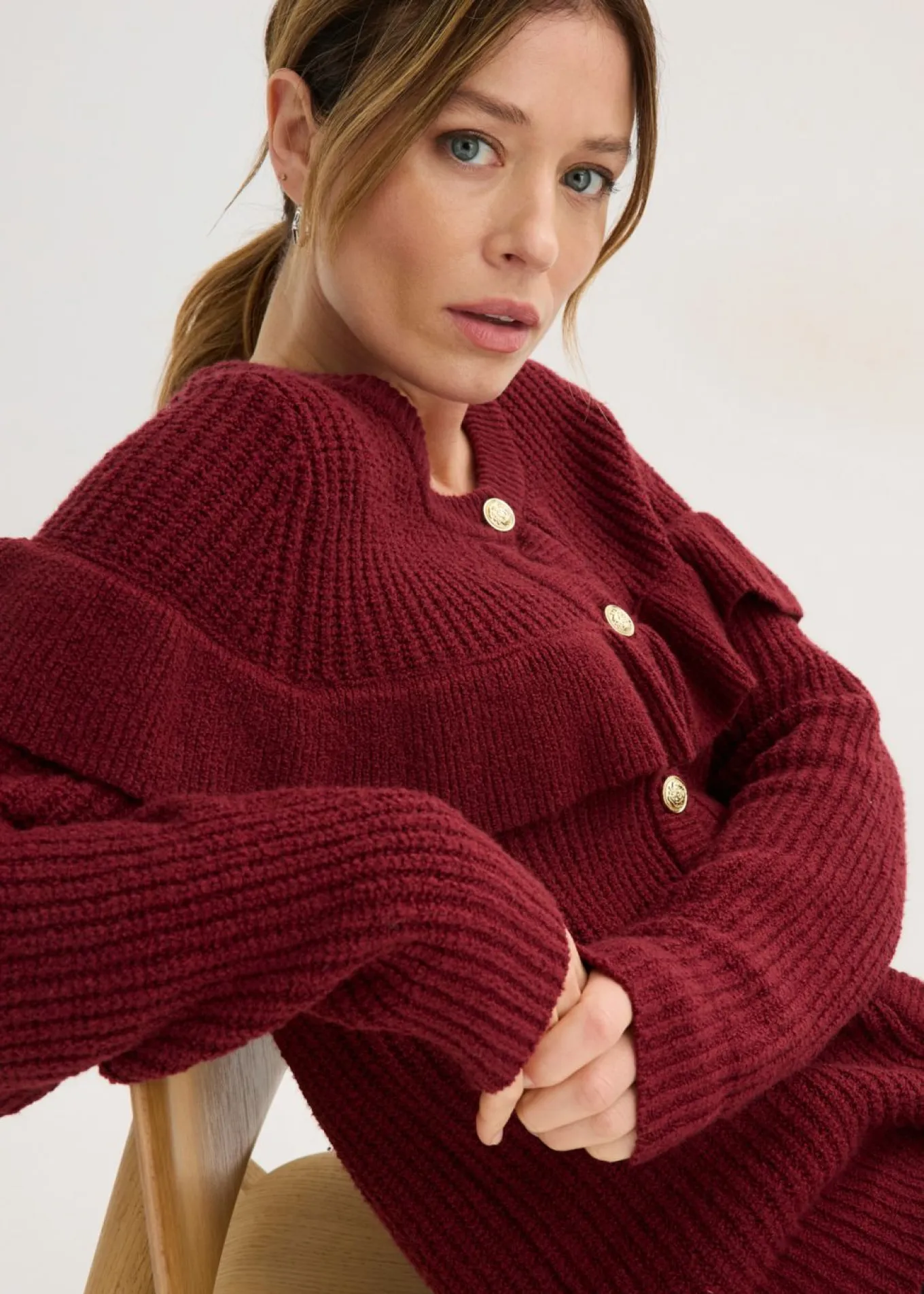 Chaqueta de punto fino de mezcla de algodón