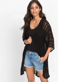 Chaqueta de punto larga con calados