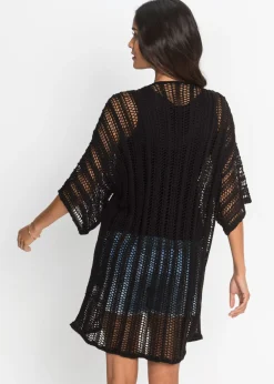 Chaqueta de punto larga con calados