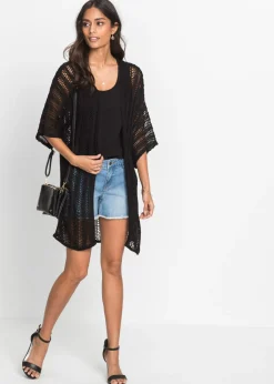 Chaqueta de punto larga con calados