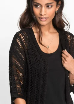 Chaqueta de punto larga con calados
