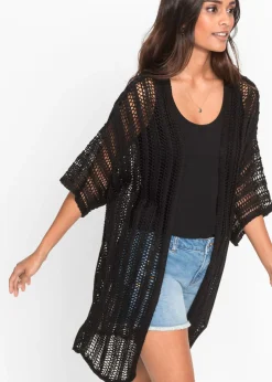 Chaqueta de punto larga con calados