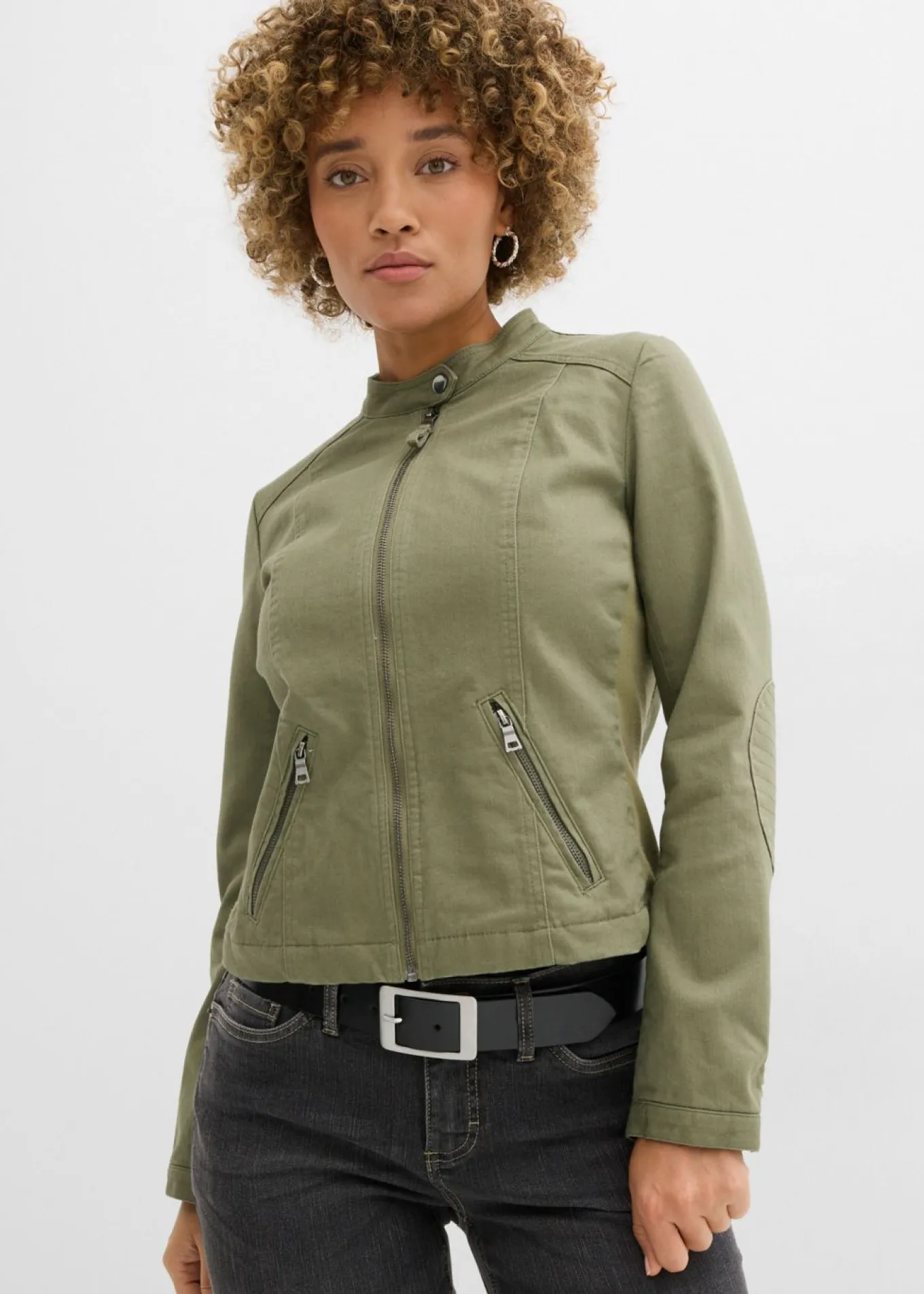 Chaqueta de sarga de algodón con insertos elásticos en los laterales
