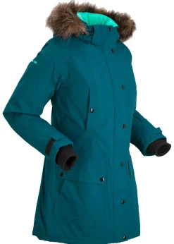 Chaqueta funcional de trekking con capucha, diseño largo y tejido impermeable