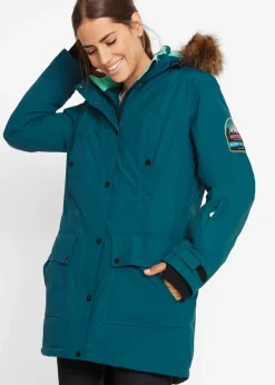 Chaqueta funcional de trekking con capucha, diseño largo y tejido impermeable