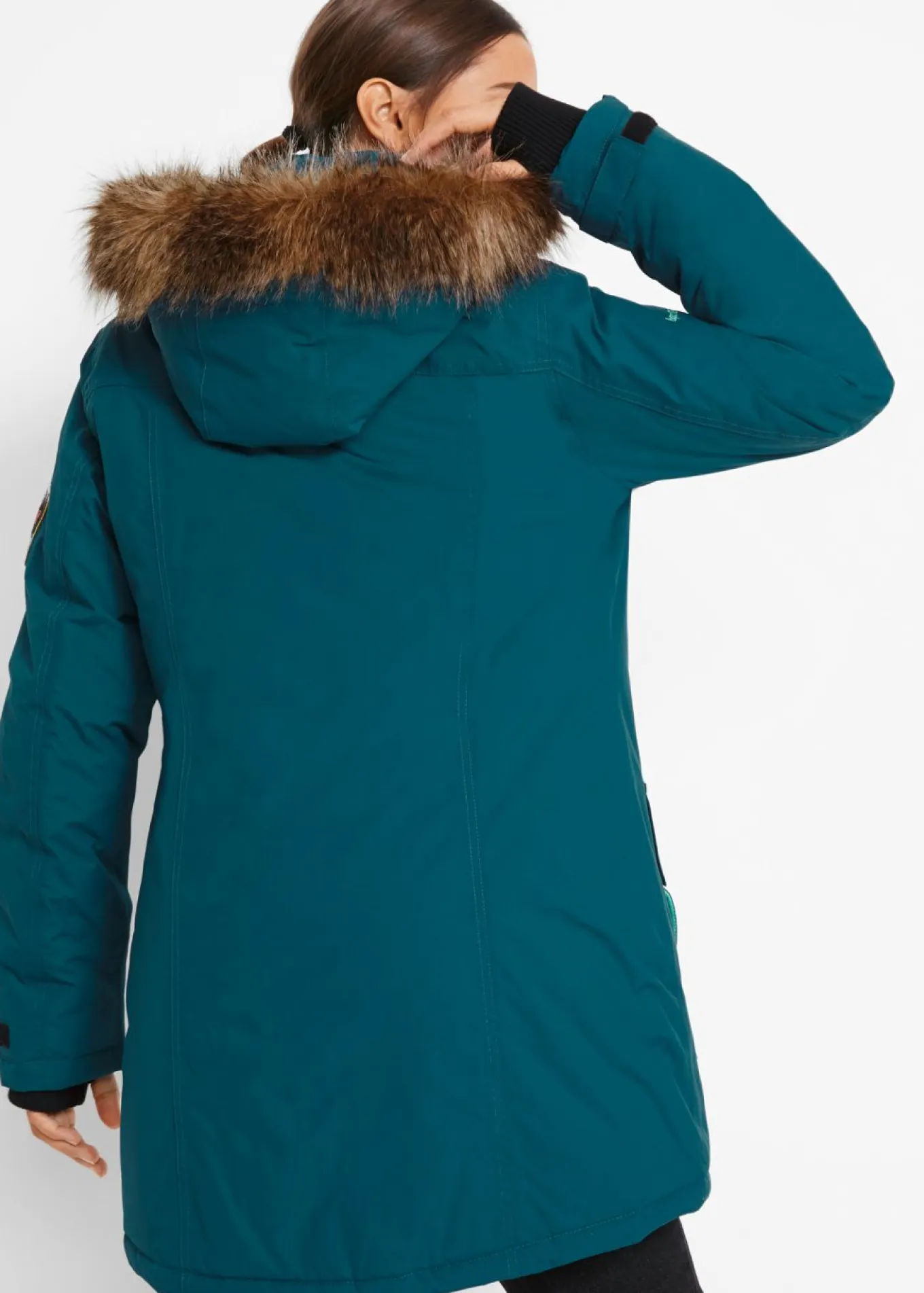 Chaqueta funcional de trekking con capucha, diseño largo y tejido impermeable