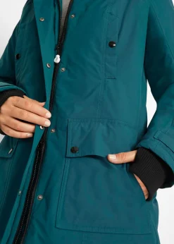 Chaqueta funcional de trekking con capucha, diseño largo y tejido impermeable