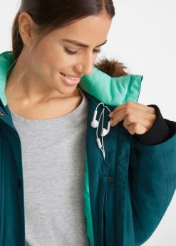 Chaqueta funcional de trekking con capucha, diseño largo y tejido impermeable