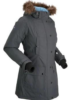 Chaqueta funcional de trekking con capucha, diseño largo y tejido impermeable