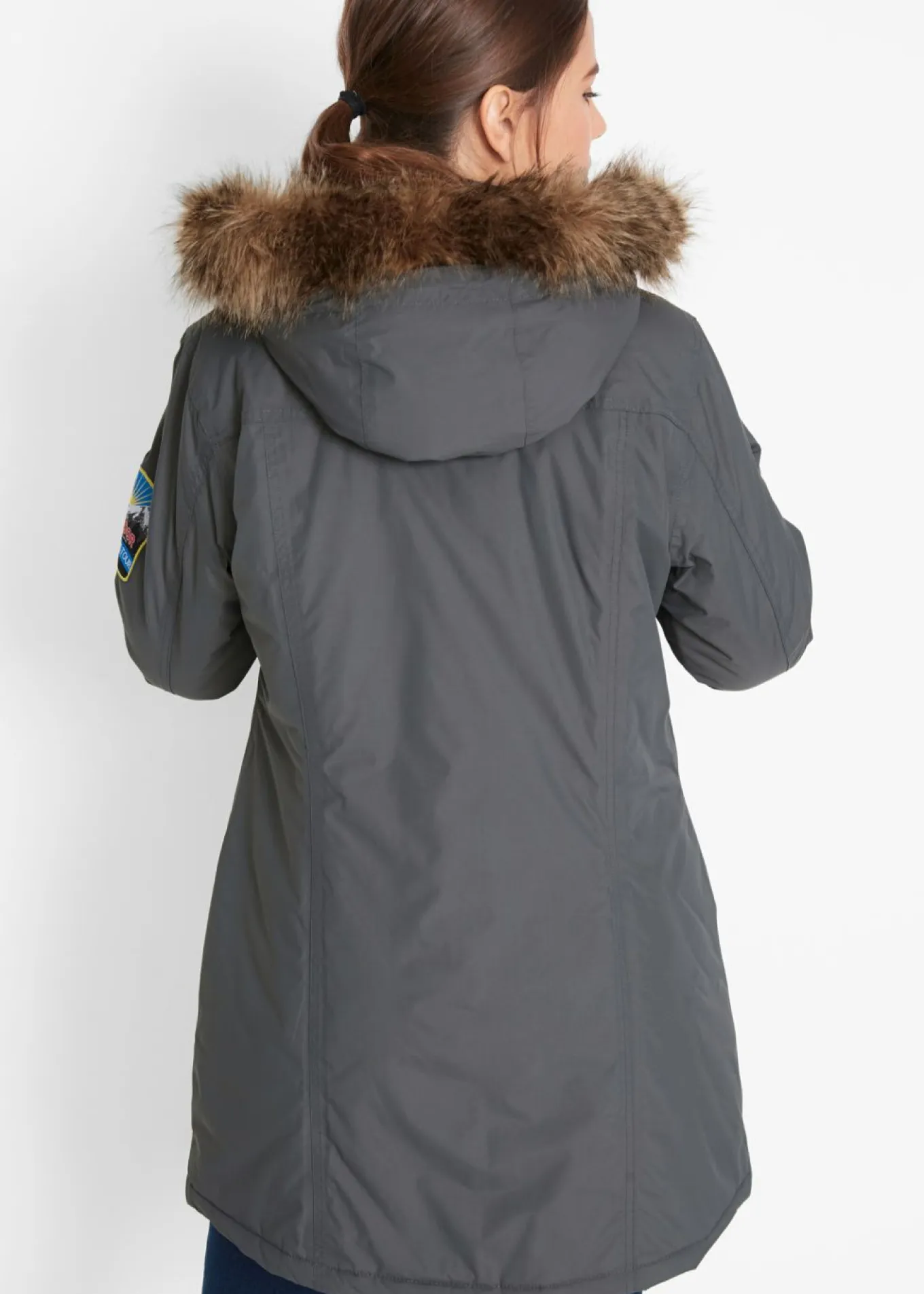 Chaqueta funcional de trekking con capucha, diseño largo y tejido impermeable