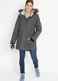 Chaqueta funcional de trekking con capucha, diseño largo y tejido impermeable