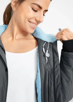 Chaqueta funcional de trekking con capucha, diseño largo y tejido impermeable