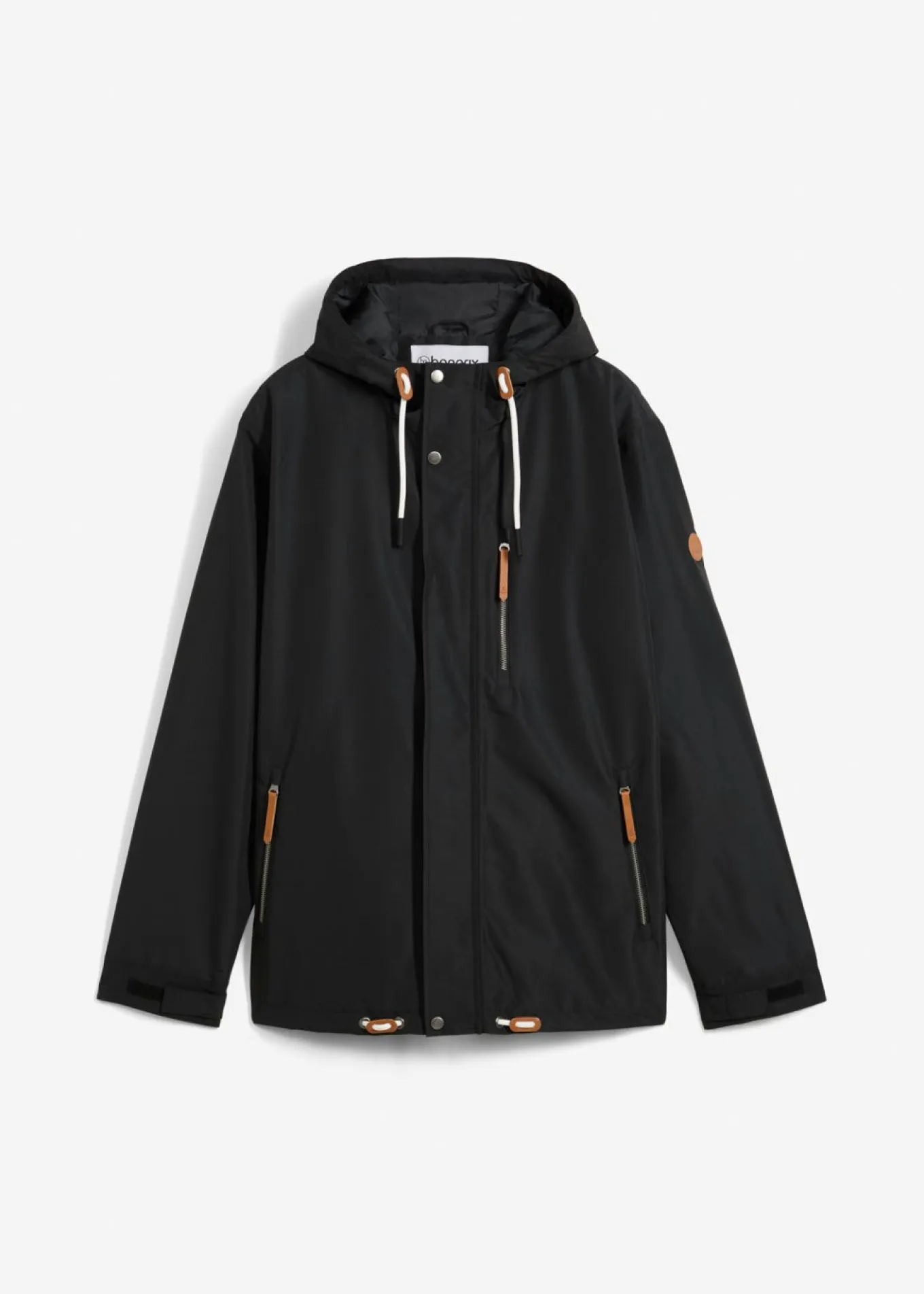 Chaqueta funcional impermeable con capucha y detalles de piel sintética