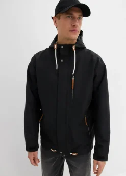 Chaqueta funcional impermeable con capucha y detalles de piel sintética